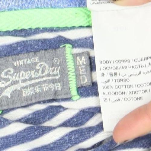 Superdry Womens Blue Striped Cotton T-Shirt Medium Short Sleeve Casual Top