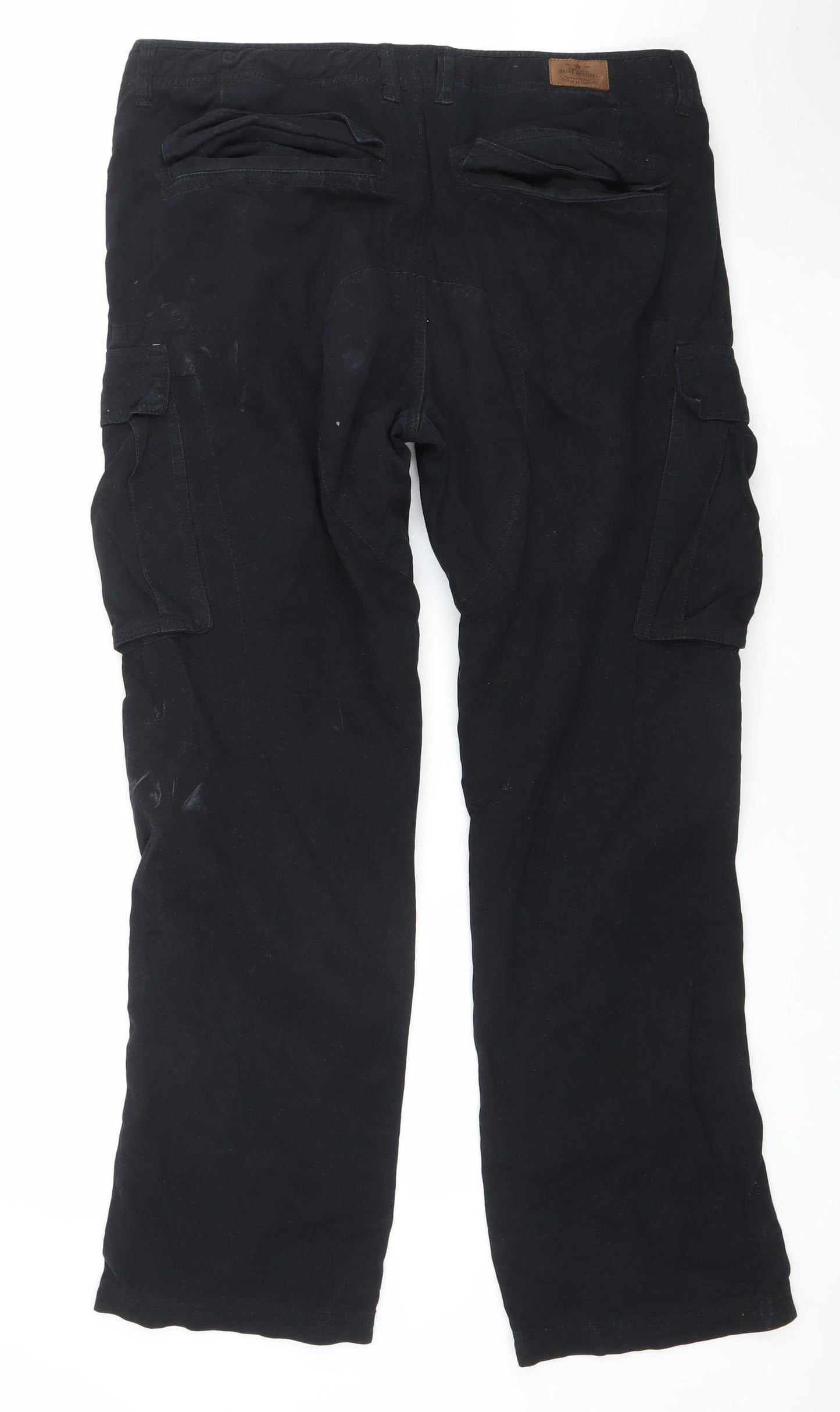 Shine Original Men's Black Cargo Trousers W36 L32 Regular Fit Cotton
