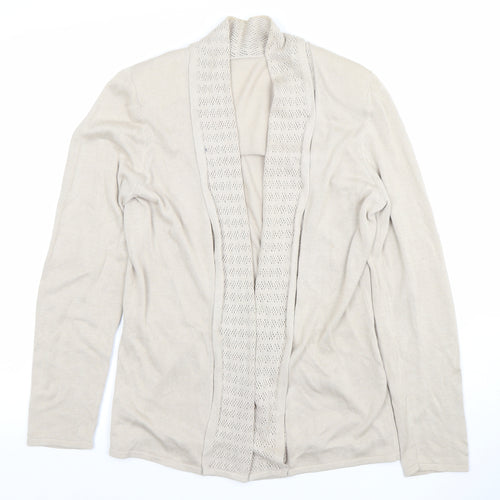 Eastex Women Beige Viscose Cotton Open Knit Long Sleeve Cardigan Size 10