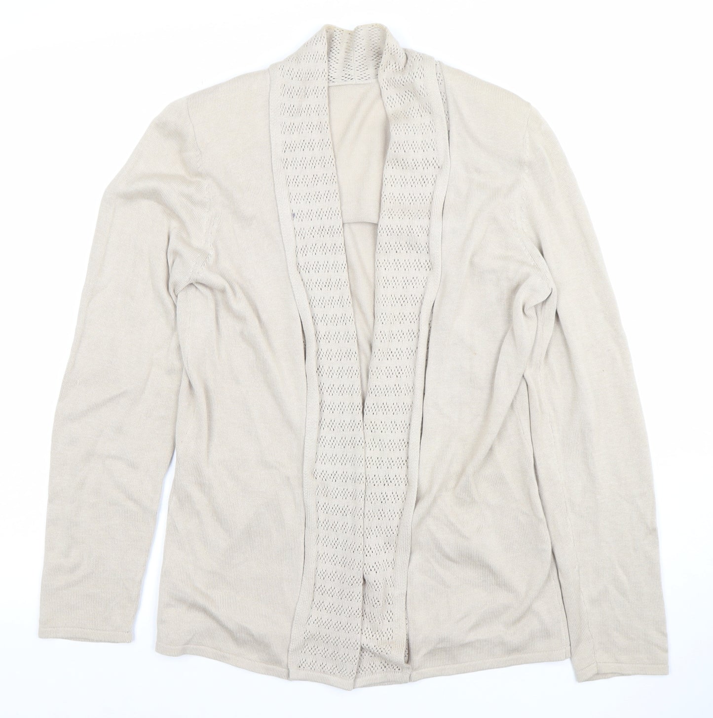 Eastex Women Beige Viscose Cotton Open Knit Long Sleeve Cardigan Size 10