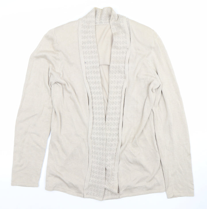 Eastex Women Beige Viscose Cotton Open Knit Long Sleeve Cardigan Size 10