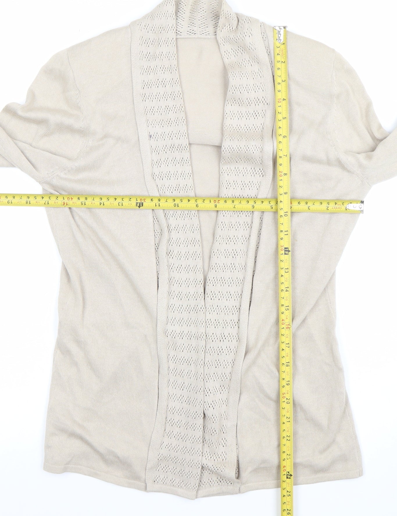 Eastex Women Beige Viscose Cotton Open Knit Long Sleeve Cardigan Size 10