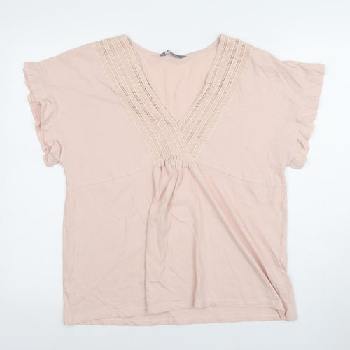 Principles Women Pink Crochet V-Neck Cotton Tunic Blouse Size 12