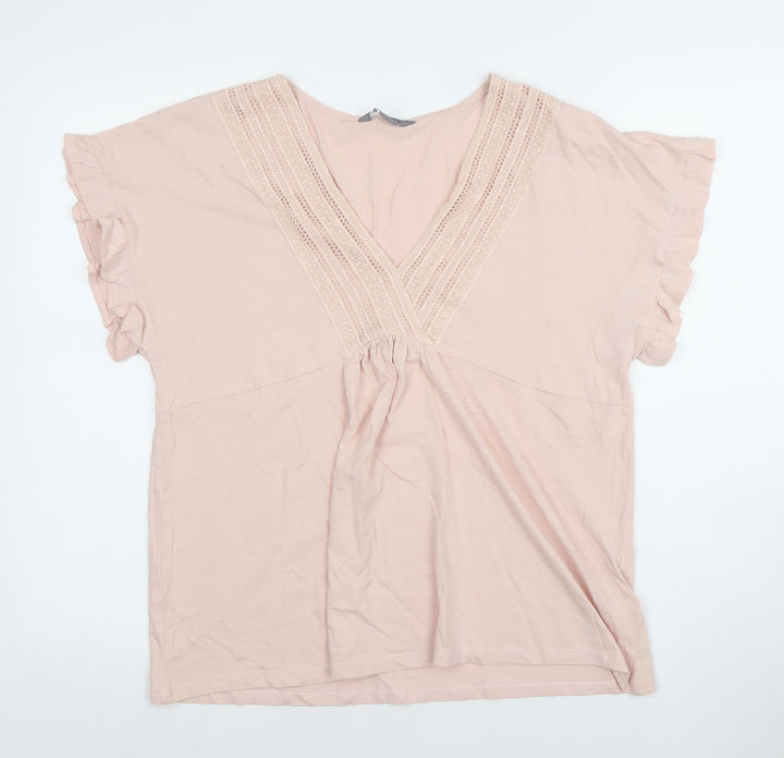 Principles Women Pink Crochet V-Neck Cotton Tunic Blouse Size 12