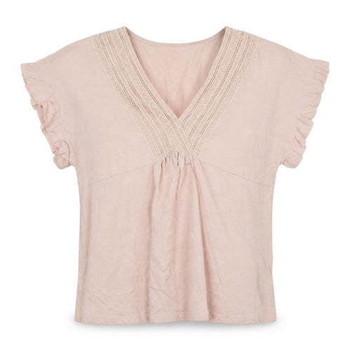 Principles Women Pink Crochet V-Neck Cotton Tunic Blouse Size 12
