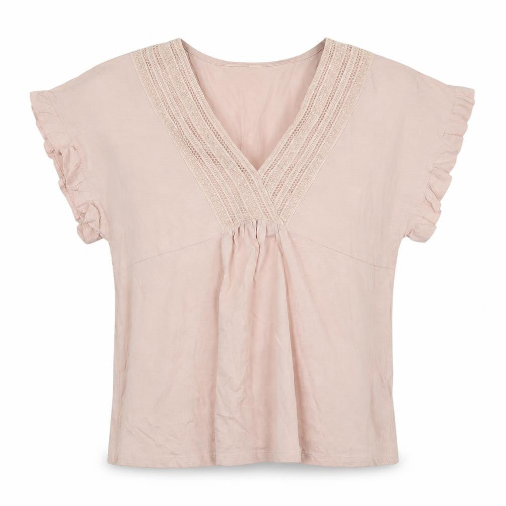 Principles Women Pink Crochet V-Neck Cotton Tunic Blouse Size 12