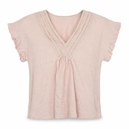 Front view of Principles Women Pink Crochet V-Neck Cotton Tunic Blouse, size 12