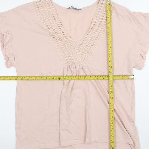 Principles Women Pink Crochet V-Neck Cotton Tunic Blouse Size 12
