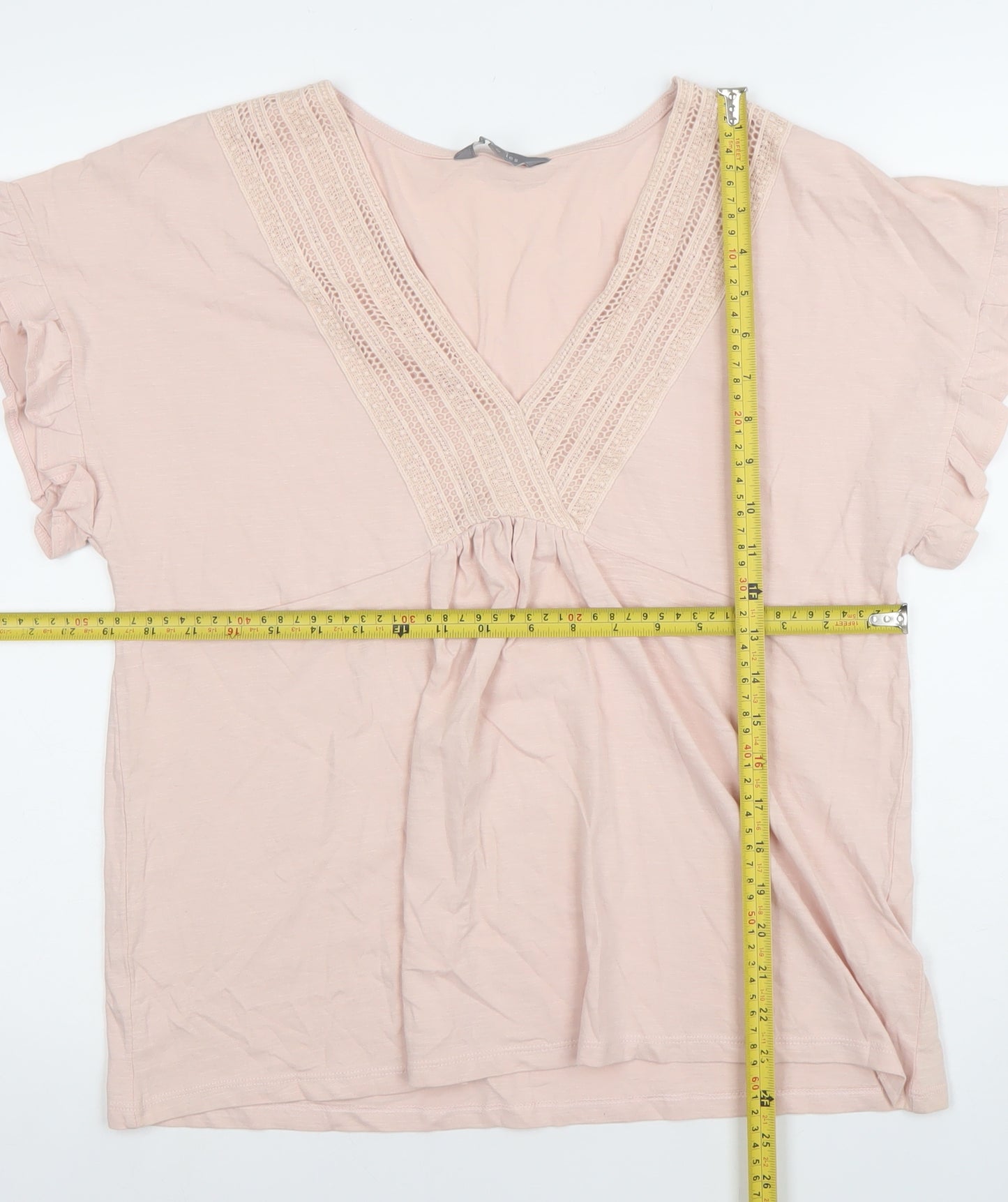 Principles Women Pink Crochet V-Neck Cotton Tunic Blouse Size 12