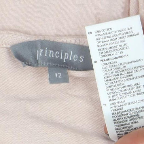 Principles Women Pink Crochet V-Neck Cotton Tunic Blouse Size 12