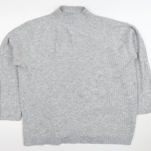 Wallis Women’s Grey Mock Neck Ribbed Knit Pullover Jumper Size M