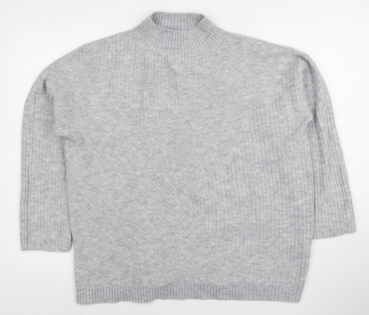 Wallis Women’s Grey Mock Neck Ribbed Knit Pullover Jumper Size M