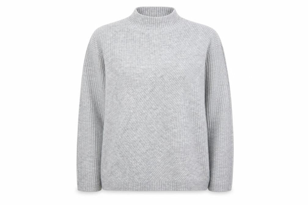 Front view of Wallis Women’s Grey Mock Neck Ribbed Knit jumper, size M