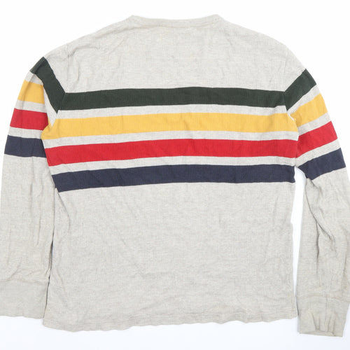 American Eagle Men’s Beige Striped Waffle Knit Cotton Jumper L