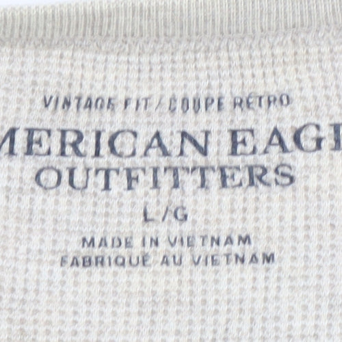 American Eagle Men’s Beige Striped Waffle Knit Cotton Jumper L