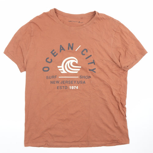 Anko Men's Brown Ocean City Surf Graphic Cotton T-Shirt M Regular Fit
