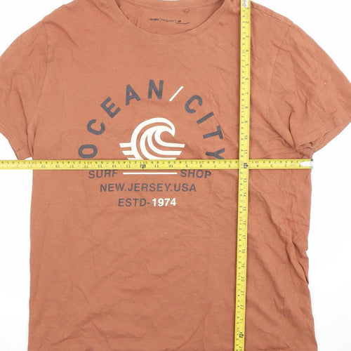 Anko Men's Brown Ocean City Surf Graphic Cotton T-Shirt M Regular Fit