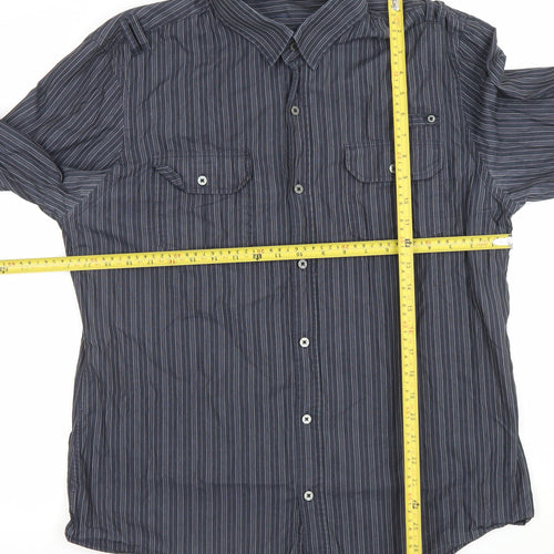 River Island Men's Blue Striped Button-Up Shirt XL Long Sleeve