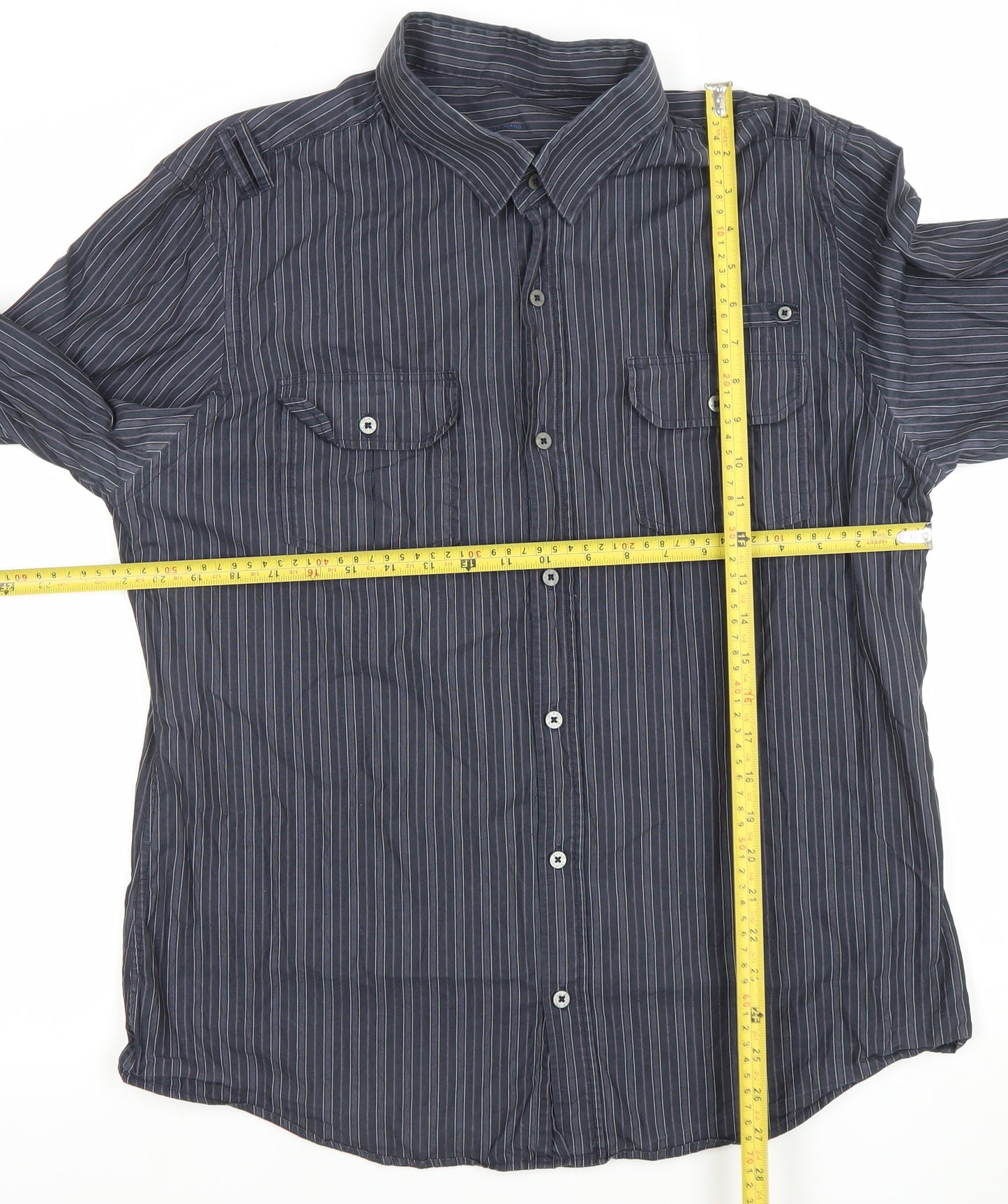 River Island Men's Blue Striped Button-Up Shirt XL Long Sleeve