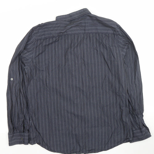 River Island Men's Blue Striped Button-Up Shirt XL Long Sleeve