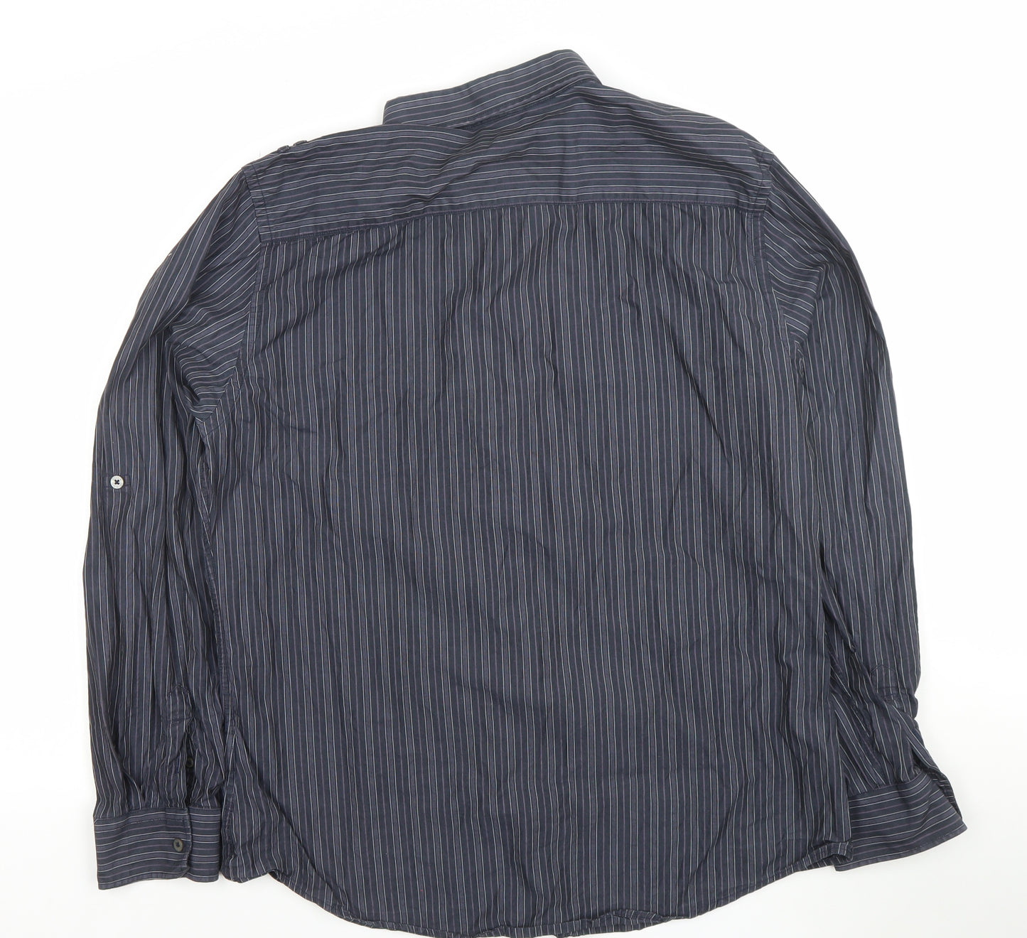 River Island Men's Blue Striped Button-Up Shirt XL Long Sleeve