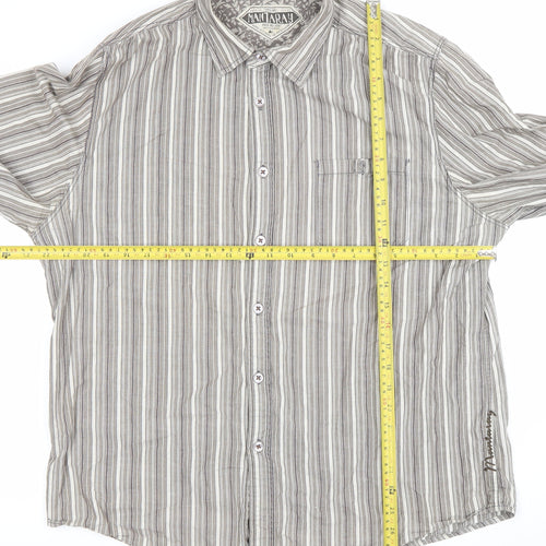 Mantaray Women Grey Striped Long Sleeve Button-Up Cotton Shirt Size L