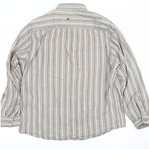 Mantaray Women Grey Striped Long Sleeve Button-Up Cotton Shirt Size L