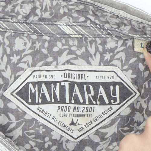 Mantaray Women Grey Striped Long Sleeve Button-Up Cotton Shirt Size L
