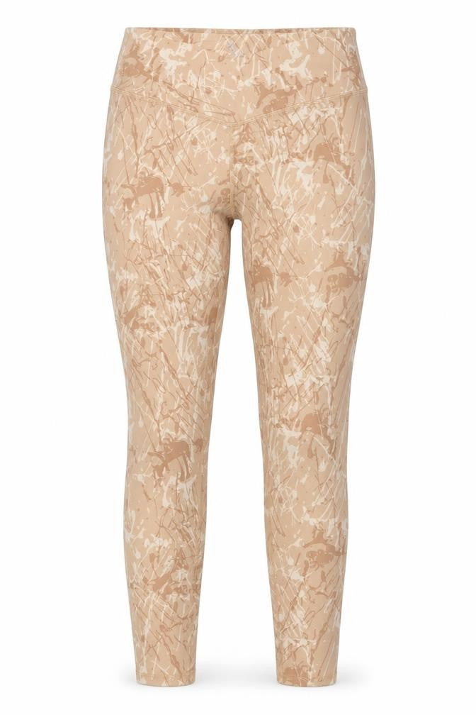 Front view of Kyodan women’s beige abstract print active leggings, size M
