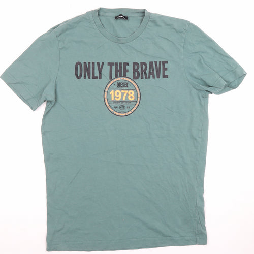 Diesel Men's Green Graphic Print Crew Neck Cotton T-Shirt Size S