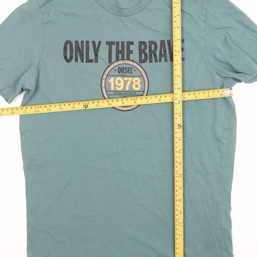 Diesel Men's Green Graphic Print Crew Neck Cotton T-Shirt Size S