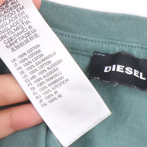 Diesel Men's Green Graphic Print Crew Neck Cotton T-Shirt Size S