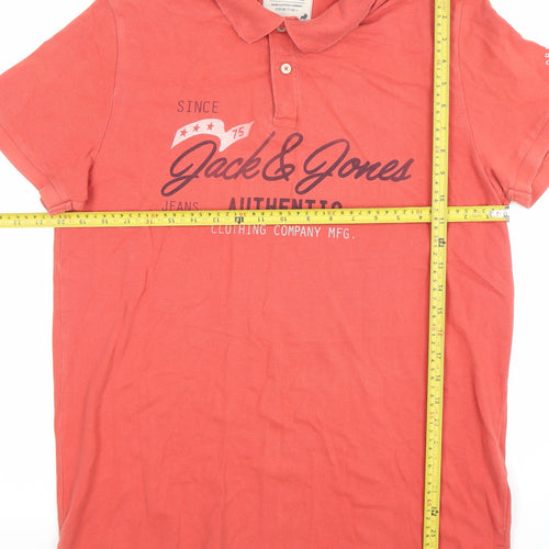 Jack & Jones Men's Red XL Polo Shirt Authentic Graphic Cotton