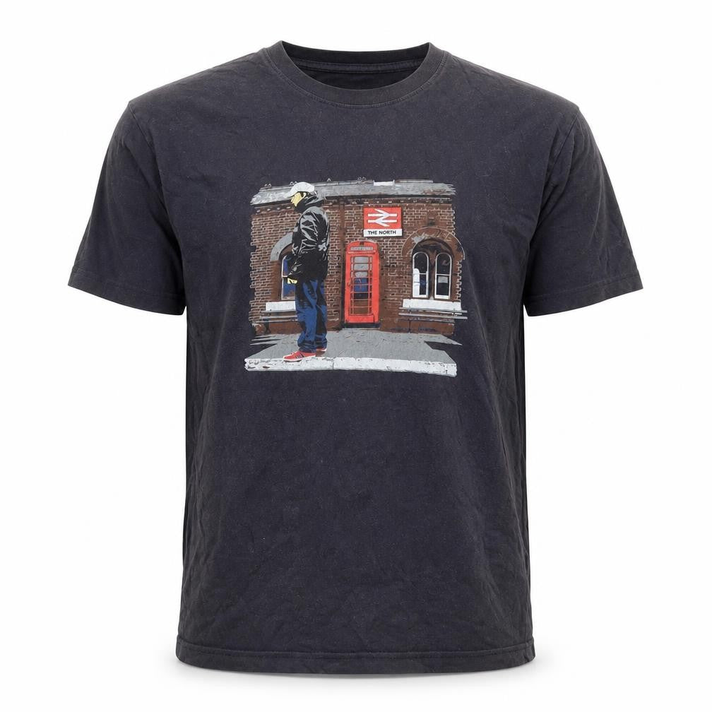 Front view of Kustom Kit Men's Black Medium Graphic Crew Neck T-Shirt