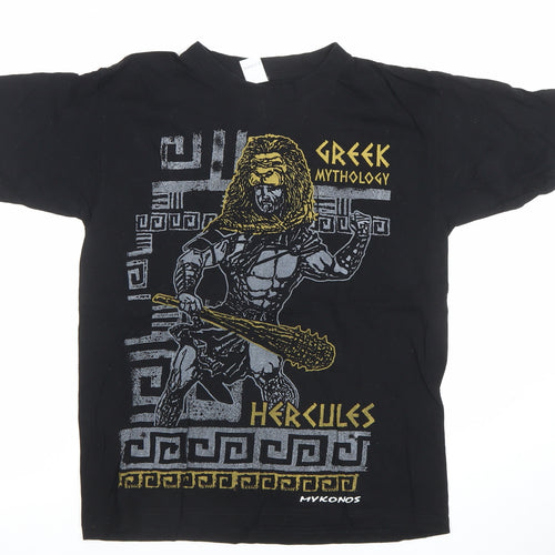 Men's Black Greek Mythology Hercules Graphic Cotton T-Shirt XS