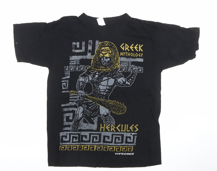 Men's Black Greek Mythology Hercules Graphic Cotton T-Shirt XS