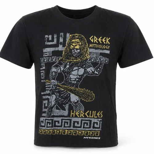 Men's Black Greek Mythology Hercules Graphic Cotton T-Shirt XS