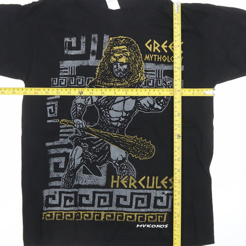 Men's Black Greek Mythology Hercules Graphic Cotton T-Shirt XS
