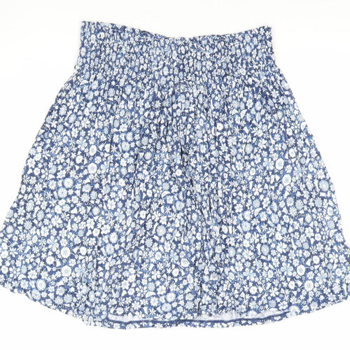 Uniqlo Women Blue Floral A-Line Short Skirt Size L Viscose Blend