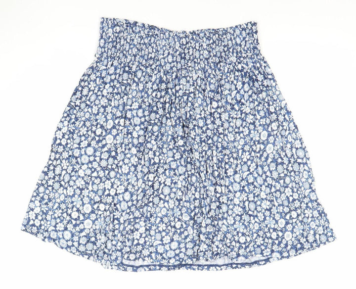 Uniqlo Women Blue Floral A-Line Short Skirt Size L Viscose Blend