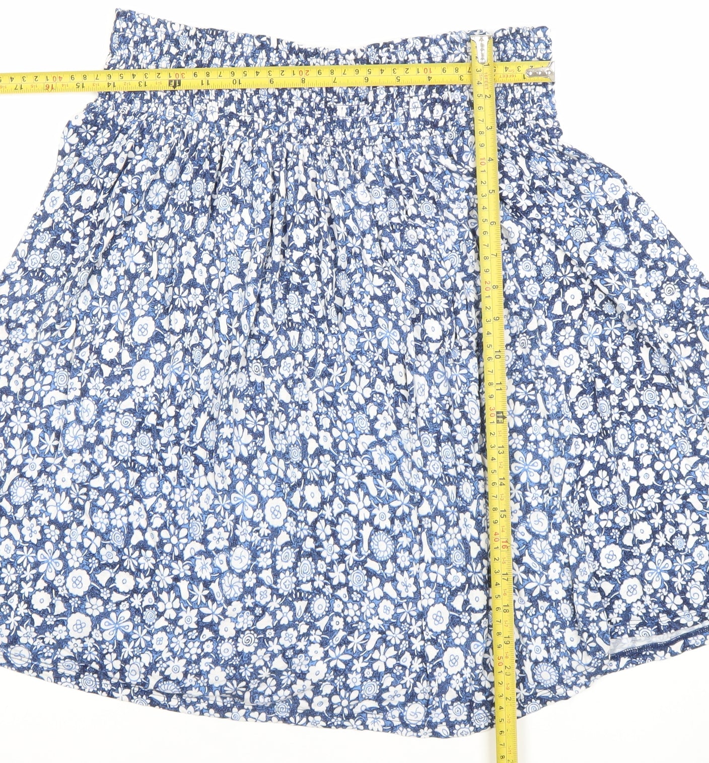 Uniqlo Women Blue Floral A-Line Short Skirt Size L Viscose Blend