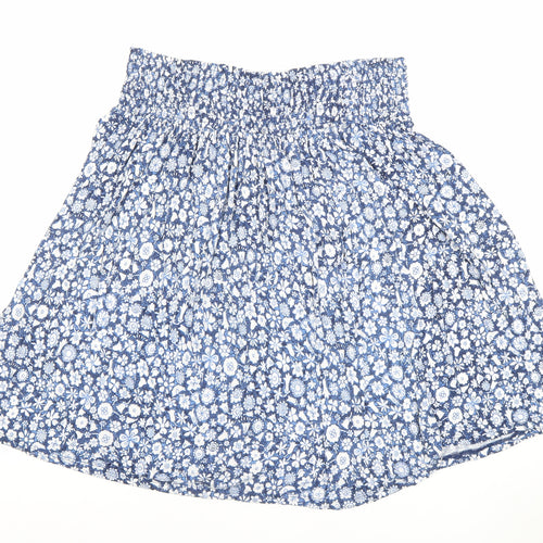 Uniqlo Women Blue Floral A-Line Short Skirt Size L Viscose Blend