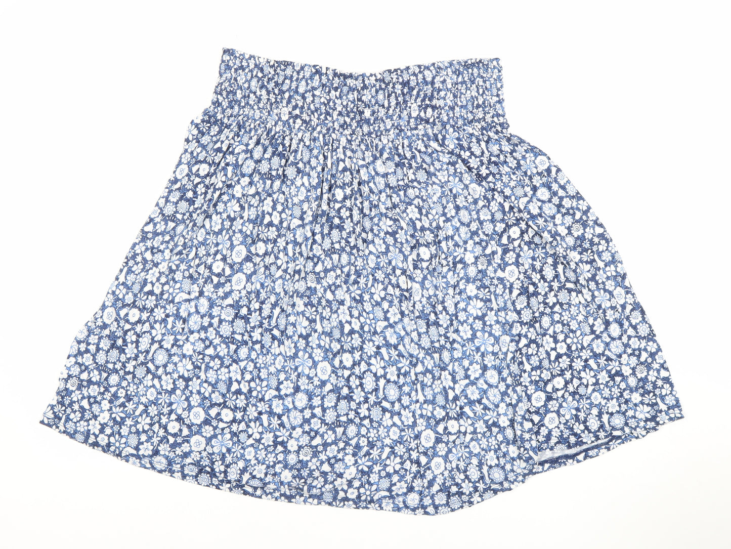 Uniqlo Women Blue Floral A-Line Short Skirt Size L Viscose Blend
