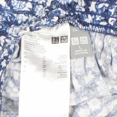 Uniqlo Women Blue Floral A-Line Short Skirt Size L Viscose Blend