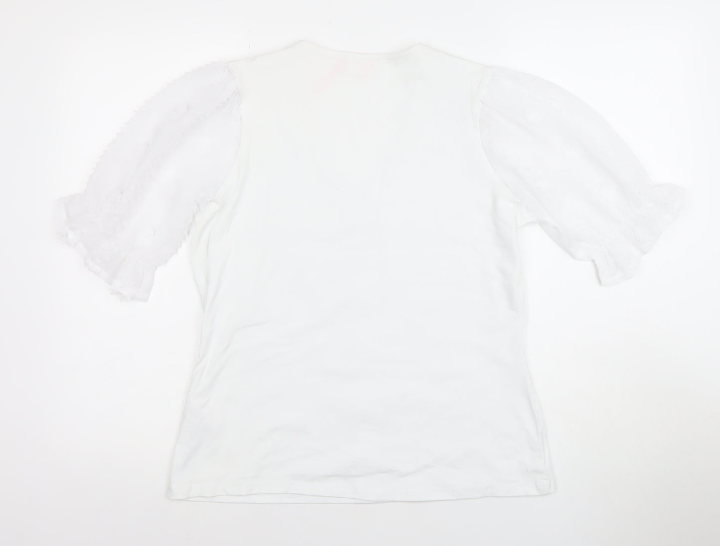 Sandro Womens White Puff Sleeve Button Blouse Size 12 V-Neck Classic Tunic