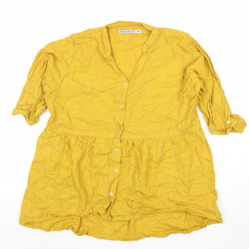 Breakout Women's Yellow Cotton 3/4 Sleeve Tunic Button-Up Top - Size S