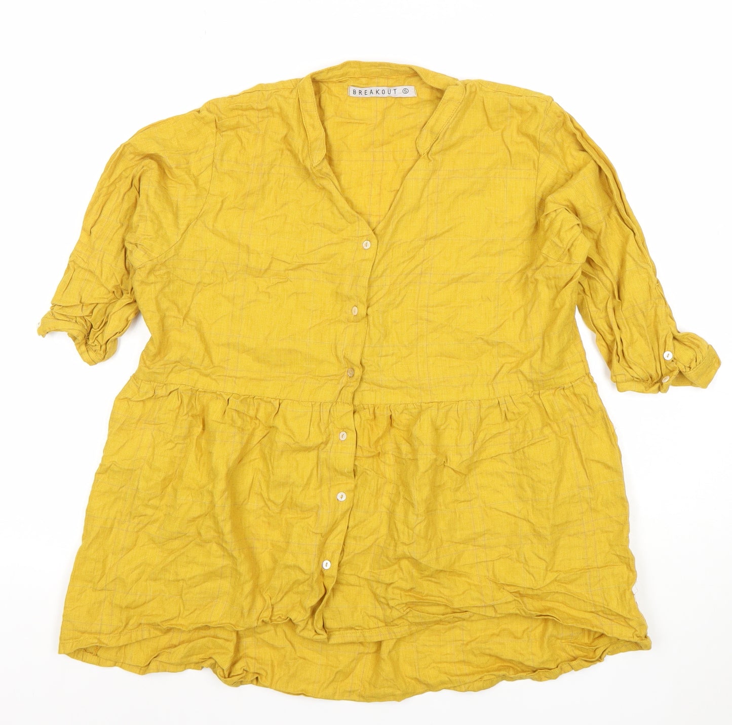 Breakout Women's Yellow Cotton 3/4 Sleeve Tunic Button-Up Top - Size S
