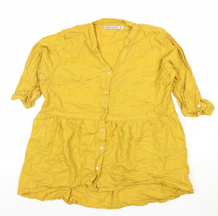 Breakout Women's Yellow Cotton 3/4 Sleeve Tunic Button-Up Top - Size S