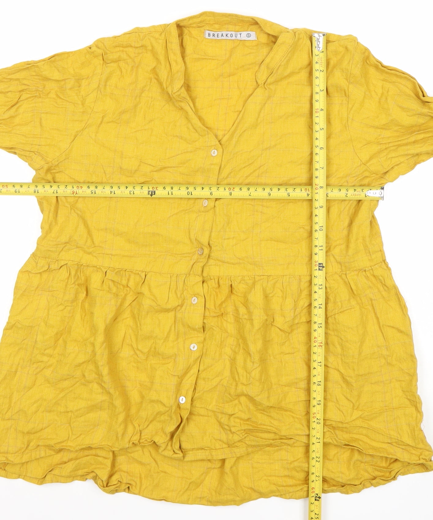 Breakout Women's Yellow Cotton 3/4 Sleeve Tunic Button-Up Top - Size S