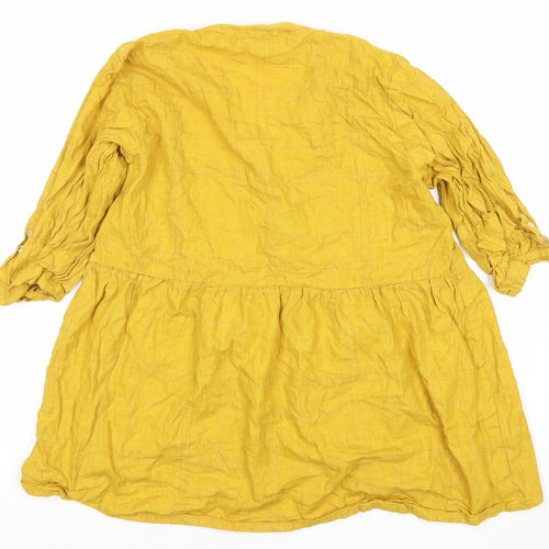 Breakout Women's Yellow Cotton 3/4 Sleeve Tunic Button-Up Top - Size S